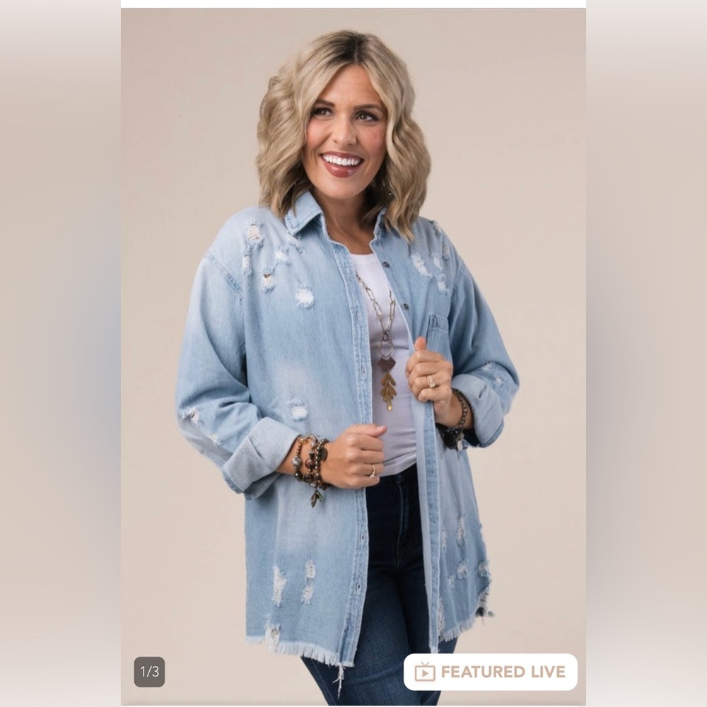 Risen Light Wash Chambray Denim Button Down Shirt